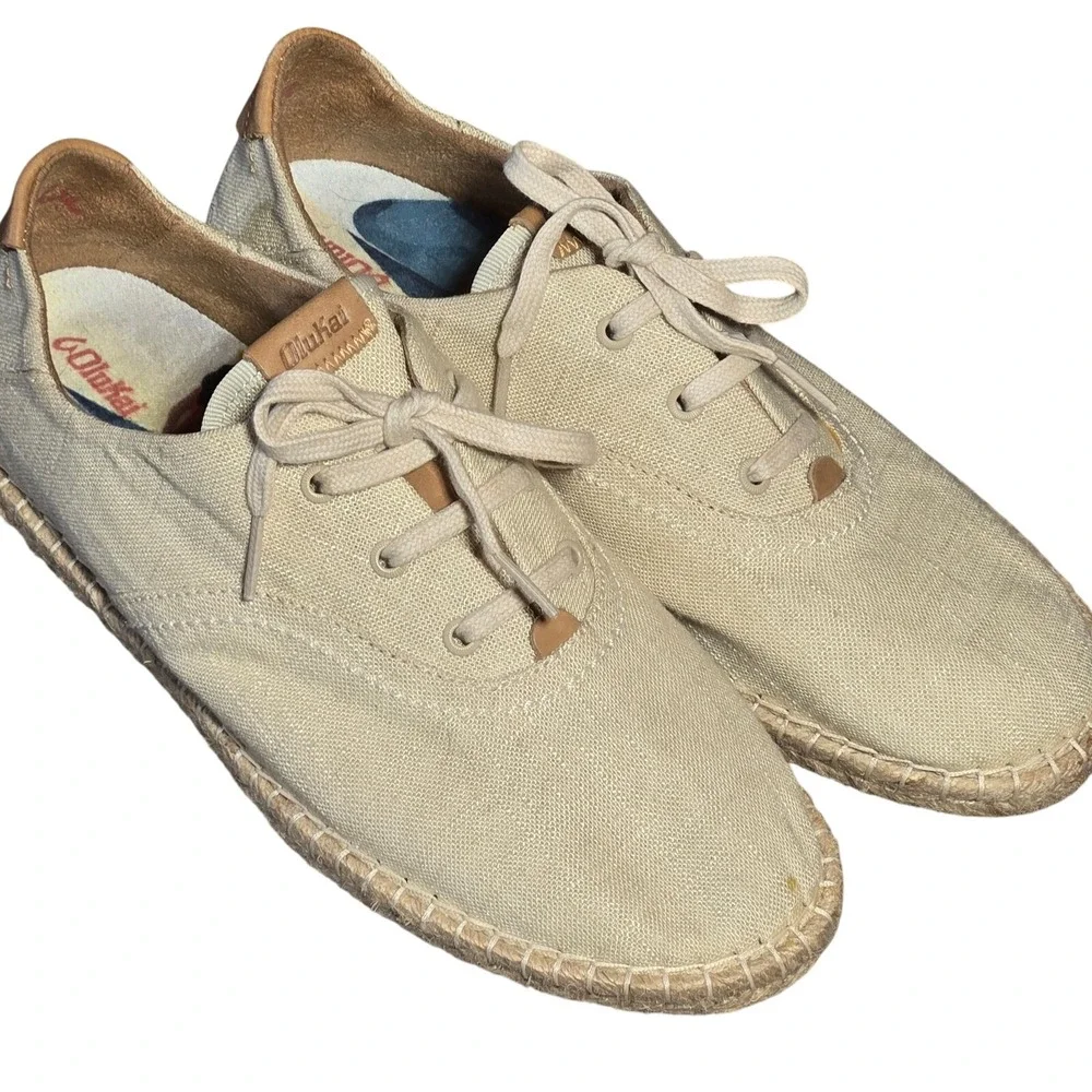 Olukai‎ Kaula Pa'a Li Womens 10 Sand Linen Espadrille Sneakers Tan 20463-2020